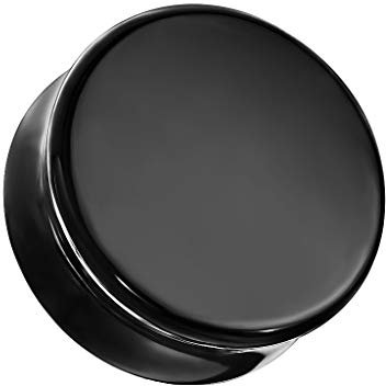 beyoutifulthings Ohr-Plug Obsidian Stein Schwarz Ohr-Piercing Ohr-Schmuck Ohr-Tunnel Double Flared Sattel-Verschluss 8mm