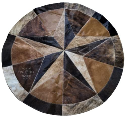 Rindsleder-Teppich, Leder, Stern, Kuhleder, Patchwork-Bereich, rund, dunkelbraun, 101,6 cm