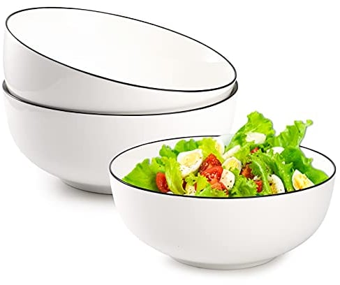 Dicunoy 3 Pack Large Serving Bowls,1900ml Pho Bowl, Porcelain Mixing Bowl for Salad, Deep White Bowls for Soup, Noodle, Ramen, Dinner, Pasta, Cereal, Popcorn, Microwave & Dishwasher Safe