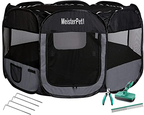 Meisterpet® XXL Welpenauslauf faltbar Welpenlaufstall Tierlaufstall für Hunde Hasen Katzen für innen und außen - (Ø x H - 130 * 60 - mit GRATIS Tierpflegeset und Tragetasche!