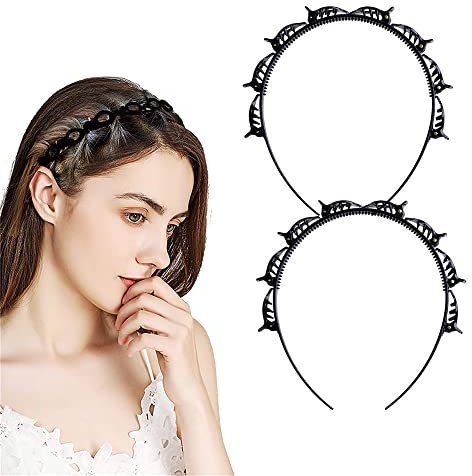 Lot de 2 épingles à cheveux à clip - Noires - Épingles à cheveux avec clips - Tresse torsadée coréenne - Double frange antidérapante - Double couche pour femmes et filles