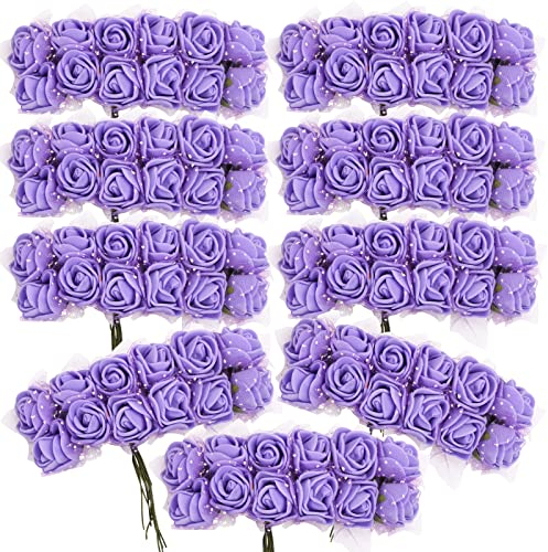 BETESSIN 144pcs Rose Artificielle de Tête Fausse Tête Bouquet de Rose Artificielles en Mousse Fleurs Floral Décoration pour Fête Mariage Travaux Manuels Festival Maison Jardin Violet