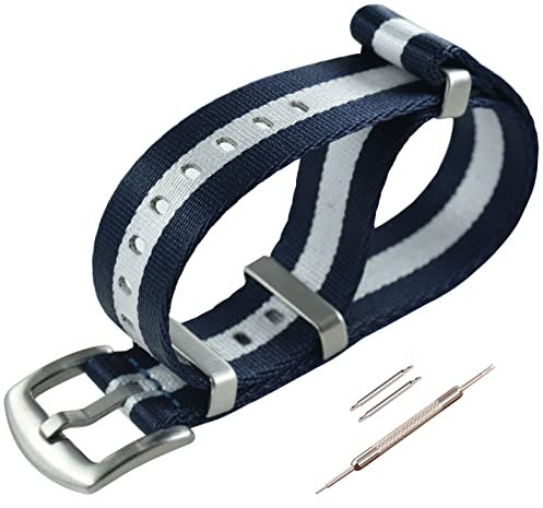 MZBUTIQ 22mm Blau/weiß/blau Uhrenarmband Sicherheitsgurt Nylon Watch Armband für Herren Damen Gebürstete Schnalle