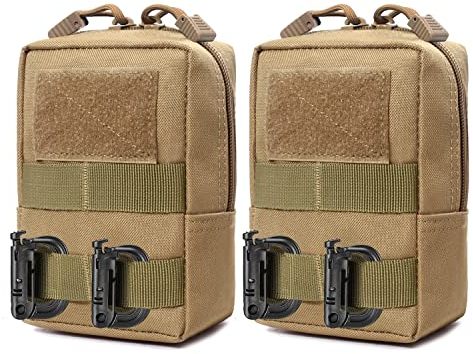 2er gürteltasche Herren kleine molle Taktische Tasche für Handy Werkzeug zubehör kellnertasche EDC Pouch Waist Bag und Zwei Patches Klett (TAN)