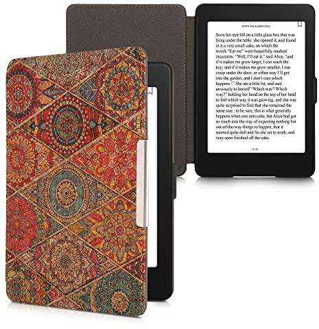 kwmobile Hülle kompatibel mit Amazon Kindle Paperwhite - Kork eReader Schutzhülle Cover Case (für Modelle bis 2017) - Mandalakacheln Pink Rot Blau