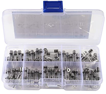 Diann 100pcs Fast-Blow Glass Fuses Assortment Kit 10 Values 5x20mm 250V 0.2 0.5 1 2 3 5 8 10 15 20A amp Assortment Kit