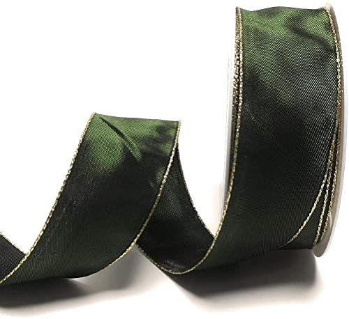 s.dekoda Schleifenband 25m x 40mm Grün - Gold Drahtband Geschenkband Dekoband [5121]