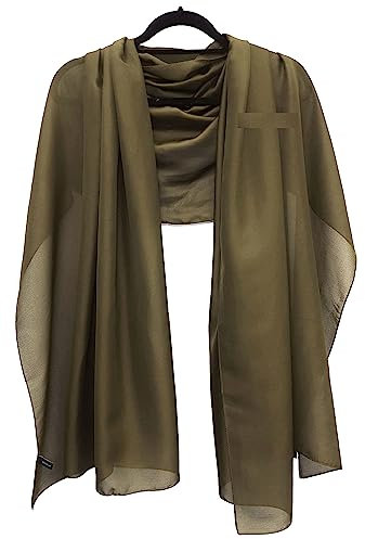 GFM® Silky Wedding Scarf Shawl - for Evening Wedding Bridesmaids (DRV) (Khaki Green) (FS-SLK100-R-KHHR)