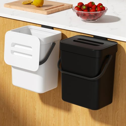 TODAYGO Poubelle rectangulaire blanche de 5 l avec couvercle, joint anti-odeurs, robuste et légère, cuisine, salle de bain, camping-car, bureau