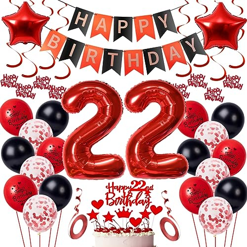 22 Geburtstag Deko Frauen Geburtstagsdeko 22 Männer Rot Schwarz Deko 22 Geburtstag Luftballon Zahlen 22 Rot 22 Geburtstags ballon für Männer Frauen Party Rot Luftballon 22 Jahr Geburtstagdeko