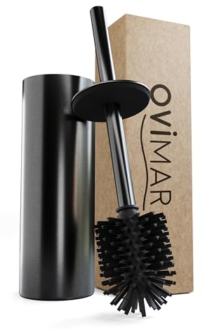 ovimar WC Bürste Loftet | Silikon Klobürste | Gunmetal | aus Edelstahl mit Deckel l freistehend für Bad und Gäste WC | Toilettenbürste mit wechselbarem Bürstenkopf | Silvolles Design