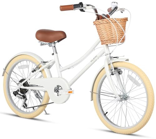 Glerc Missy 20 Zoll Mädchen Cruiser Kinder Fahrrad 6-Gang Teen Hybrid City Fahrrad für Jugend Alter 6 7 8 9 10 11 12 Jahre alt mit Weidenkorb & Leichtgewicht, Weiß