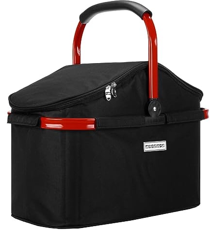 anndora Einkaufskorb 25 Liter ISO Picknick Kühlkorb Schwarz - Rahmen Rot