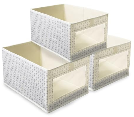 Gzsekken Storage Basket Foldable Storage Basket with Handle 3 Pack,Fabric Basket Visible,Large Canvas Storage for Cloest and Wardrobes, Storage Boxes for Shelves, Towel, Nursery, Office Beige