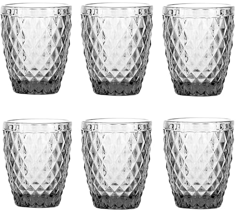TRESV Set de 6 Vasos Colores o Transparente, Vaso de Cristal agua de 250 ml, Vaso de Agua y Bebidas, Aptos para Lavavajillas (Blanco)