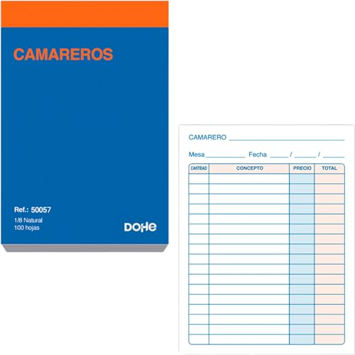 Dohe - Kellnerblöcke (10 Stk.) - 100 einfache Blätter ohne Durchschlag, Größe A6 11x15 cm, Bestellblöcke für Gastronomie, Sprache Spanisch, Bürobedarf