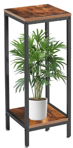 IBUYKE 30 Inch Tall Plant Stand Indoor, 2 Tier Wood Corner Plant Stand, Modern Square Plant Shelf Flower Pot Holder for Living Room Patio Balcony Garden, Rustic Brown TMJ071H