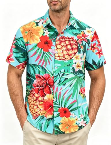 Gavliuu Hawaii Hemd Männer Kurzarm Sommerhemd Tropical Hawaiihemd | Freizeit, Blumen, Aloha, Hawaii, Strand, Urlaub, Reisen, Party, Alltag, Sommer, Regular Fit, Tropical
