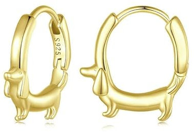 Fajewellery 925 Sterling Silber Creolen Dackel Hund Klein Huggie Hypoallergen Ohrringe Hundeliebhaber Schmuck Geschenk für Frauen Mädchen (Gold)