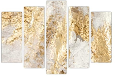 AREDE Set di 5 Stampe da Parete Quadri Moderni Decorazioni da Muro per Casa Soggiorno Camera da Letto e Cucina Astrazione in bianco e oro| 120 x 80 cm | Pronto da appendere