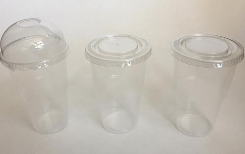 50 Grandi Bicchieri tacca 300ml / 400 ml / 500 ml in plastica PP con coperchio PET a scelta : Cupola con Foro/Piatto Foro a X/Piatto senza foro (Piatto con foro a X, tacca 300ml capacità 350ml)