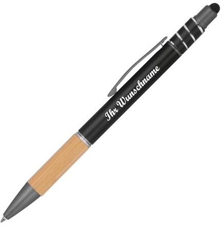 Livepac-Office 10 Fidget Touchpen-Kugelschreiber mit Namensgravur - aus Metall - Farbe: schwarz