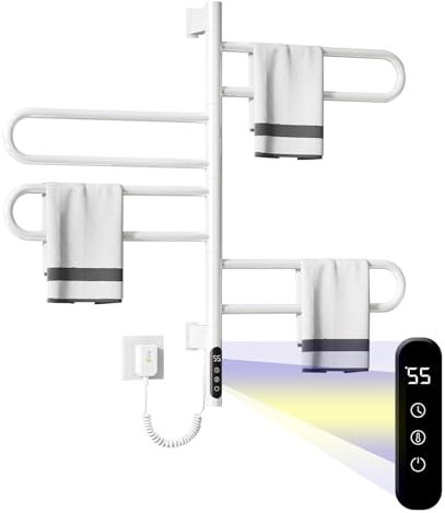 180-Grad-drehbarer Handtuchheizkörper Elektrisch Badheizkörper Handtuchtrockner Heizkörper Handtuchhalter Elektrisch Handtuchwärmer Elektrisch,220 Volt，50 Hz (weiß)