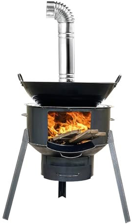 SBCWH Camping Holzofen, Tragbarer Holzofen aus Eisen, Abnehmbarer Brennholzofen mit Holzbrenner, Beweglicher Erdtopf Holzofen, Raketengrillofen zum Wandern, Camping, Rucksackreisen, Picknick(58cm)