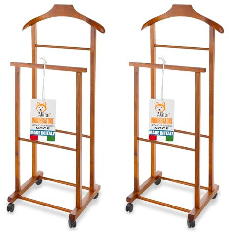 AKITAInk Indossatore Appendiabiti Da Camera, Ambrogio - Servo Muto in Legno di Faggio Made in Italy: Eleganza e Funzionalità per la Tua Camera (2 PZ NOCE)