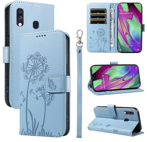 Bravoday Handyhülle für Samsung Galaxy A40 Hülle, Premium PU Lederhülle Klappbar Tasche Klapphülle mit Magnet Kartenfach Standfunktion Schutzhülle für Galaxy A40, Hellblau
