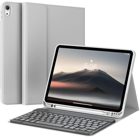 KVTVOU Tastatur Hülle für iPad Air 11 Zoll M4/M3/M2, iPad Air 5./4, Grau | Magnetisch Drahtlose Bluetooth Tastatur, Deutsches QWERTZ-Layout, Eingebauter Stifthalter, Auto Schlafen/Wachen