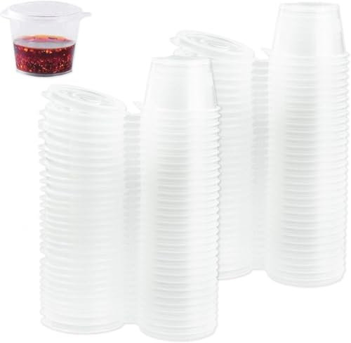 JRSHIRLEYLTD Petits pots à sauce en plastique réutilisables avec couvercle - 25 ml - Mini pots ronds à emporter - Pour la nourriture délicate, le contrôle des portions et la gelée