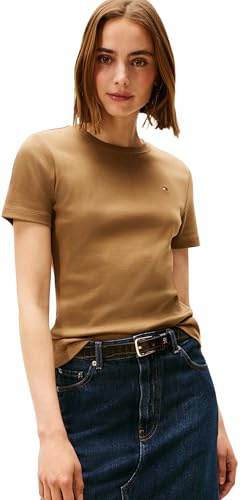 Tommy Hilfiger Damen T-Shirt Kurzarm Slim Cody Rundhalsausschnitt, Braun (Hunter Brown), XXS