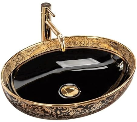 GTM Design Aufsatzwaschbecken Glanz Modern Waschbecken ohne Hahnloch - Elegant Aufsatzwaschbecken Oval für Badezimmer und Gäste WC - nur Bad Waschbecken - Modell 1