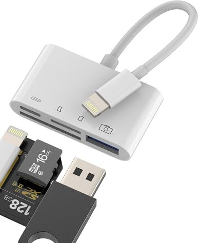 Lector Tarjetas SD Lightning(4 En 1)Adaptador USB OTG 3.0 para iPhone 14 13 12 Pro Max Micro SD Card Reader para Apple para iPad Cable Memoria Digital Camara Memory Fotos Stick Adapter TF Kartenleser
