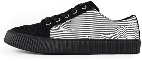 T.U.K. Ribbed Sole Creeper Sneaker - Mens and Womens Fashion Trainers - Skate, Punk, Rock and Goth Shoes in Leather, Suede and Canvas - Colour Black White Canvas - Size UK M9 / W10