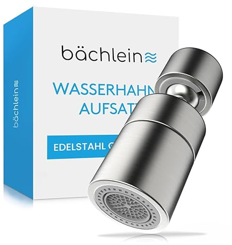 Bächlein Universal Wasserhahn-Aufsatz in Edelstahl gebürstet mit zwei Strahlarten - Drehbarer Wasserhahn-Luftsprudler für Küchenarmaturen