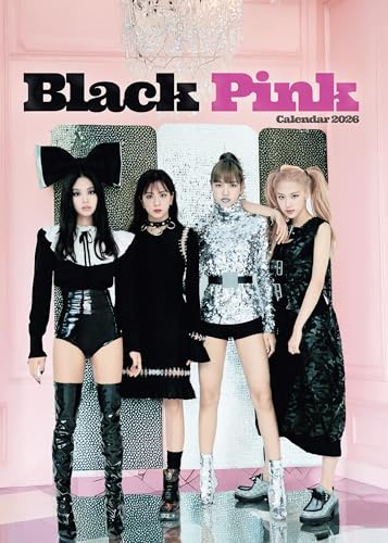 Black Pink Calendrier mural 2026, format A3, 29,7 x 42 cm, 12 photos mensuelles, à spirale, en couleur