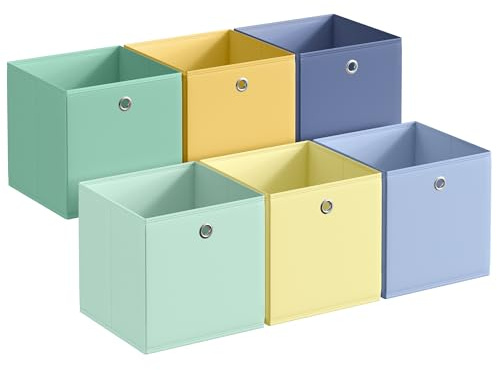 SONGMICS Storage Cubes, Set of 6, Collapsible Storage Boxes,33 x 33 x 33 cm | Rainbow Storage Bins, Fit Cube Storage Unit,Odourless, for Bedroom, Living Room, Colourful,TINA Collection RFB233XA08