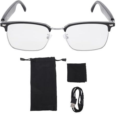 WOHPNLE Intelligente Sonnenbrille, Bluetooth-Sonnenbrille mit offenen Ohrlautsprechern und Schutz, kabellose Abenteuerbrille für Laufen, Radfahren, Outdoor-Aktivitäten (Black Silver)