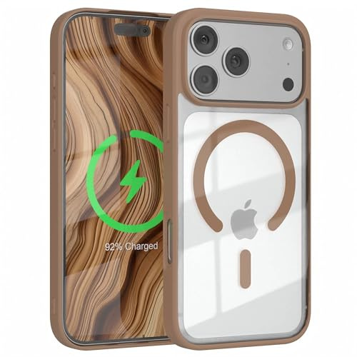EAZY CASE Hülle für iPhone 17 Pro Max kompatibel mit Qi Charging Ultra Aufprallschutz Stoßfest und Kratzfest dünne Schutzhülle Kameraschutz Silikon Cover Clear Hybrid Handy Case Braun - Qi Charging