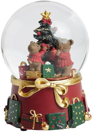 home&you - Schneekugel Nutty, mit Spieluhr, Weihnachtsdeko, Dekoration für Wohnzimmer, Schlafzimmer, Büro, Tischdeko, Weihnachtsfigur, aus Glas und Kunstharz, 15x10x10 cm, Rot