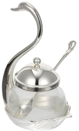 Zerodeko Bote para Condimentos con Cuchara Forma de Cisne, Tarro de Sal de Aleación de Zinc y Vidrio, Recipiente para Cocina para Sal, Azúcar y Especias, Decoración Práctica para Hogar