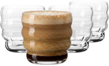KROSNO Vasos de café para latte, cappuccino y flat white, juego de 4, 330 ml, colección Coffee Moments – Cristal sin plomo – Vasos modernos para bebidas calientes, aptos para lavavajillas
