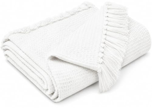 EHC Waffle Cotton Woven Super Giant Sofa Throw, Up to 4 Seater Sofa/Super King Size Bed 250 x 380 cm, Ivory