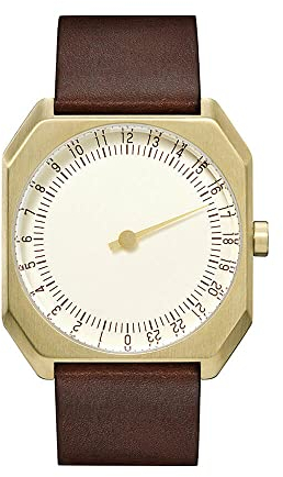 slow Jo 18 – Dunkelbraun Vintage Leder gold Fall Gold Zifferblatt Unisex Quarzuhr mit Gold Zifferblatt Analog-Anzeige und dunkelbraun Lederband
