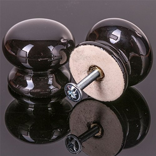 10x Black Ceramic 35mm Drawer Knob - Cupboard Door Handle - Bathroom/Bedroom/Kitchen