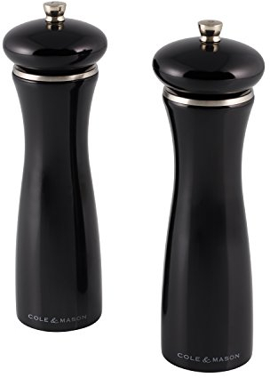 Cole & Mason HS0888P Sherwood Black Salt and Pepper Mills | Precision+ Wooden | Beech Wood | 200mm | Gift Set | Includes 2 x Salt and Pepper Grinders | Lifetime Mechanism Guarantee
