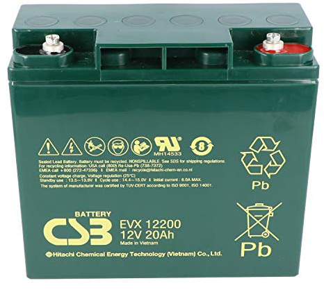 CSB-EVX12200 12 Volt AGM Bleiakku 20Ah, 181x76,2x167mm, zyklenfest, M5 Innengewinde