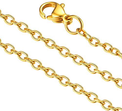 FaithHeart Collier Chaine Plaqué Or Femme 45 cm, Chaîne Acier Inoxydable Doré 2 mm, Collier Maille Forcat, Chainette Plaqué Or